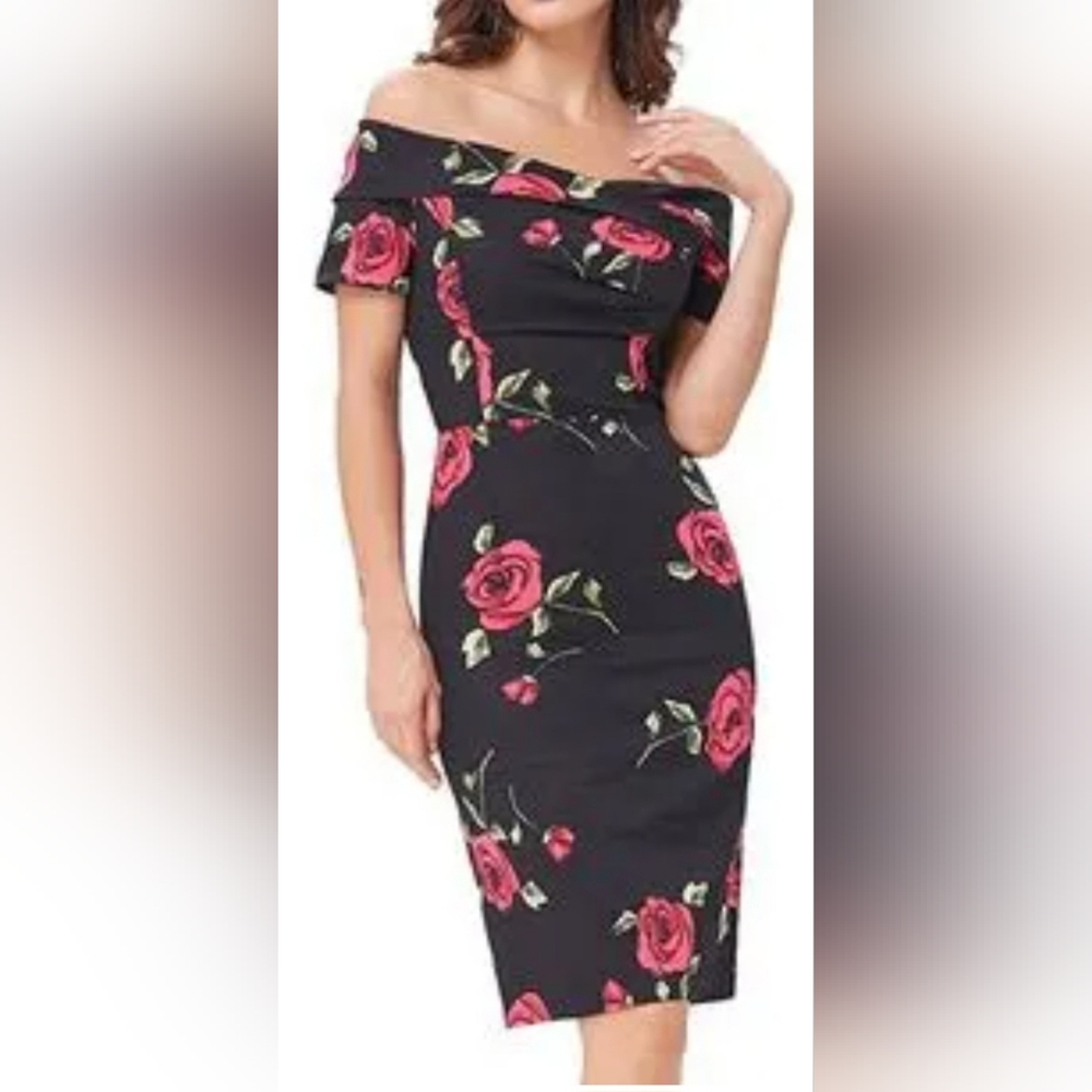 Belle Poque Off The Shoulder Rose Print Dress, BNWT, Size 12